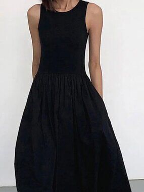 Black Sleeveless Mixed Media Dress